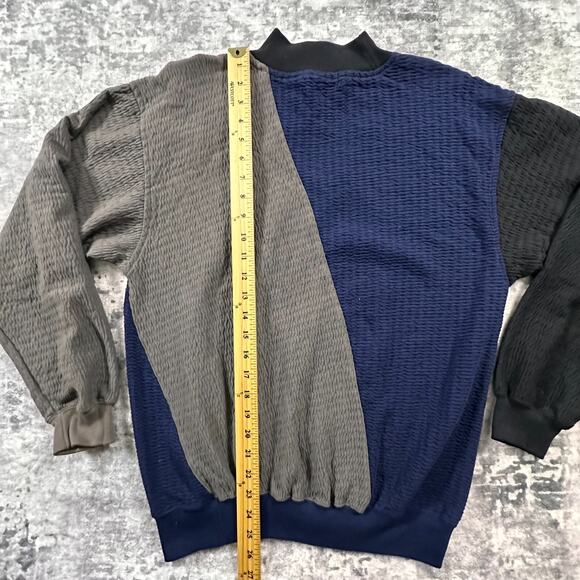 VTG 90s Imprint Sweatshirt Mens Medium Gray Colorblock Leather Patch Jumper - Picture 5 of 7
